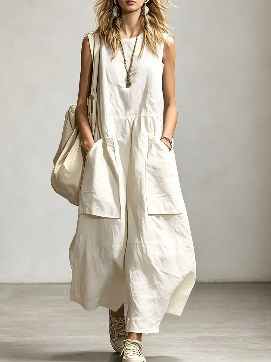 Women's Sleeveless Round Neck Wide-leg Jumpsuit