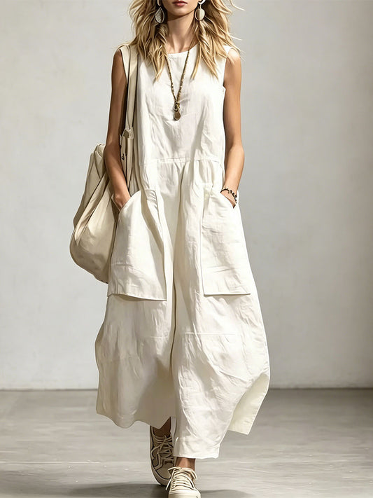 Women's Sleeveless Round Neck Wide-leg Jumpsuit