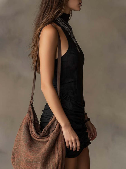 Bohemian Ribbed Halter Ruched Mini Dress