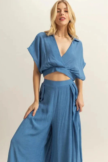 Crop Top and Wide Leg Pants Set
