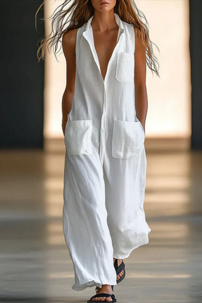 Sleeveless Solid Color Round Neck Jumpsuit