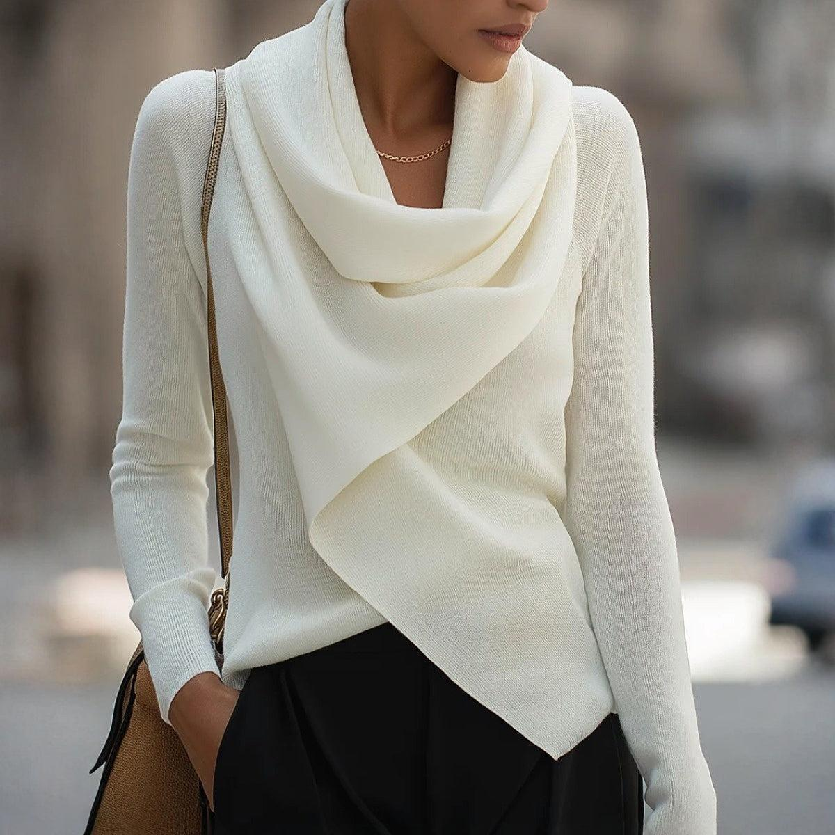 Floweary Cozy Mock Neck Long Sleeve White Plain Sweater