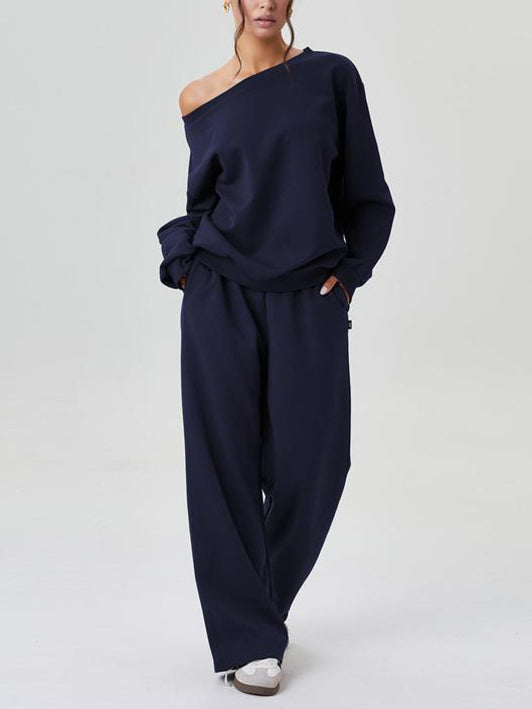 Women's Off-Shoulder Long Sleeve Top & Wide-Leg Pants Set