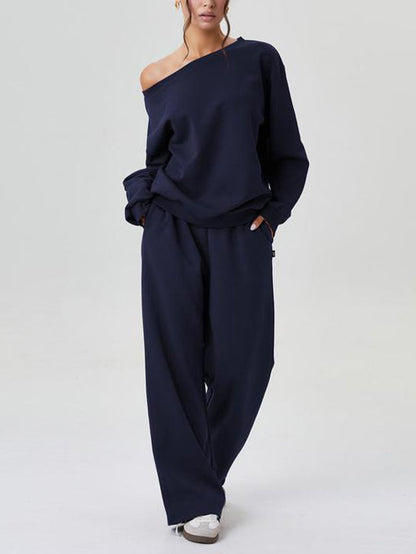 Women's Off-Shoulder Long Sleeve Top & Wide-Leg Pants Set