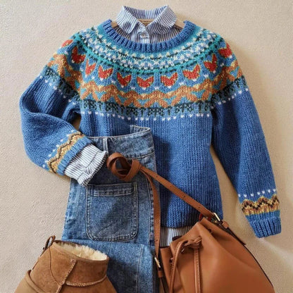 Peacock blue-Classic Vintage Knit Sweater