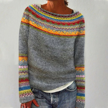 Floweary Retro Long Sleeve Print Sweater
