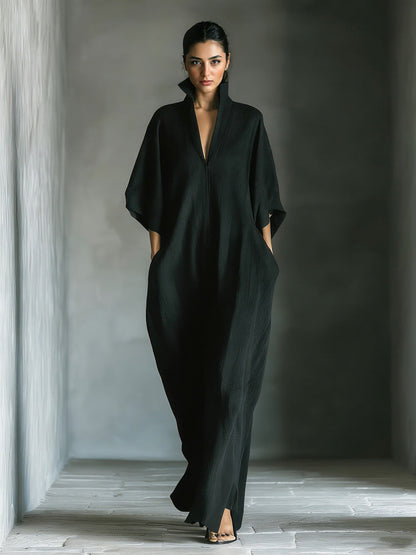 Elegant High-Neck Batwing Sleeve Maxi Dress