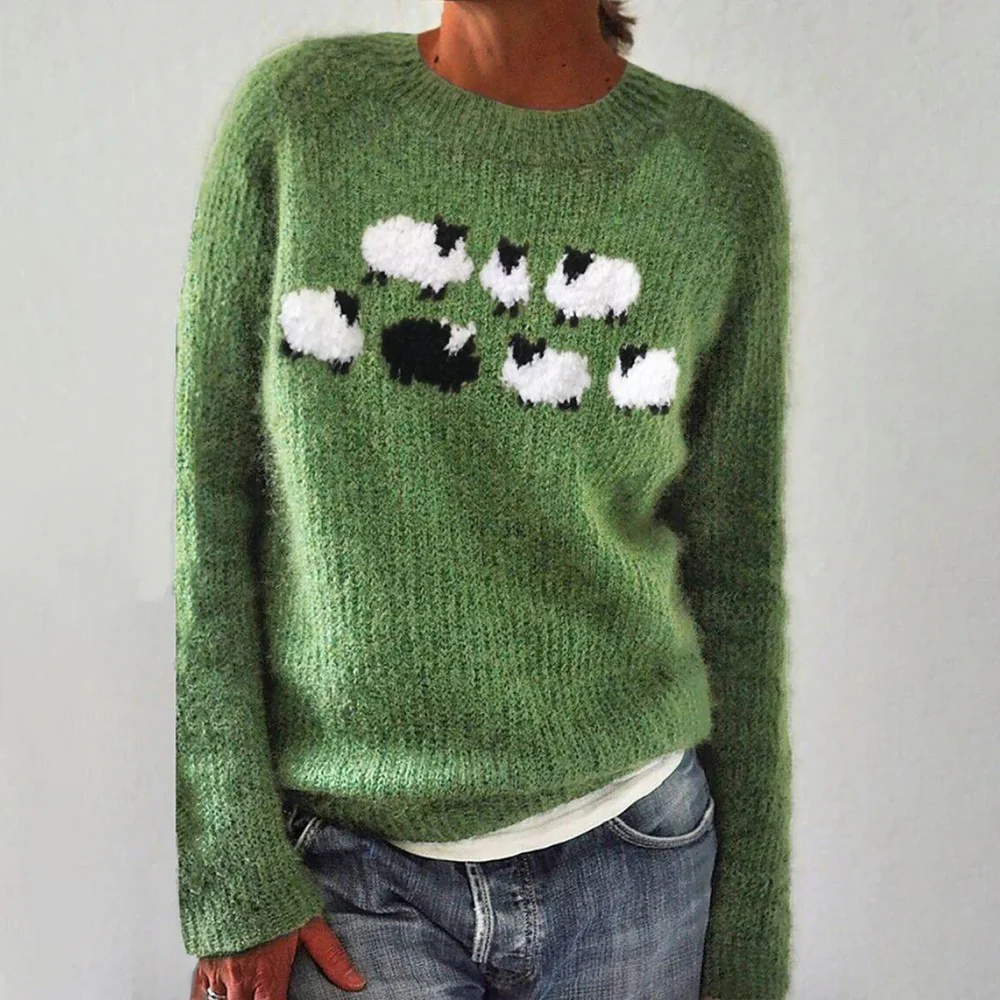 Floweary Green Long Sleeve Print Sweater