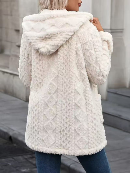 Women’s Fuzzy Hooded Button Coat