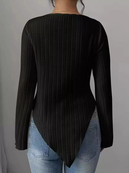 Cowl Neck Ribbed Knit Top