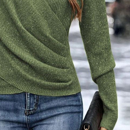 Floweary Green Plain V-Neck Long Sleeve Sweater