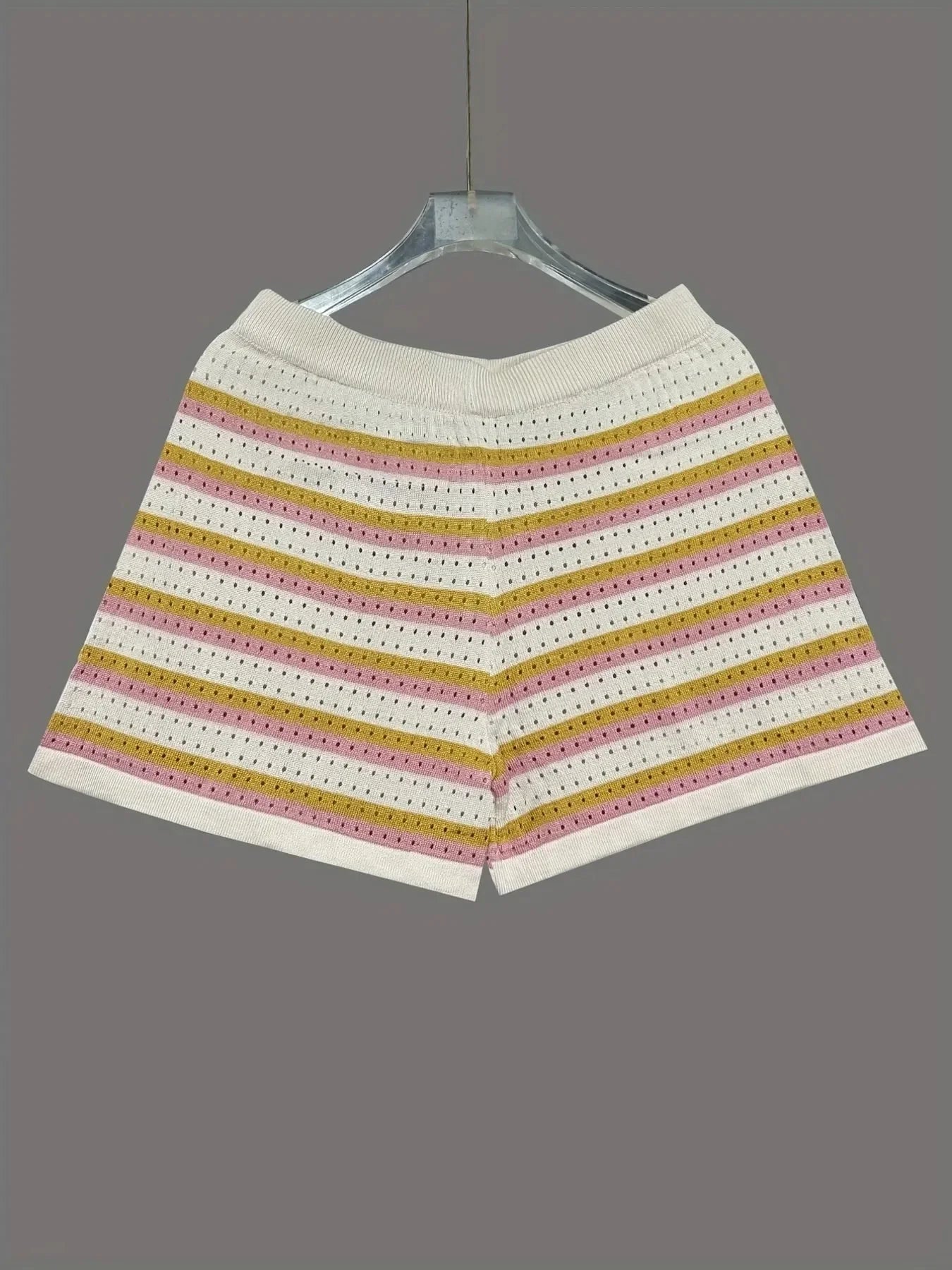 Colorful Striped Button Up Top and Shorts Sweater Set