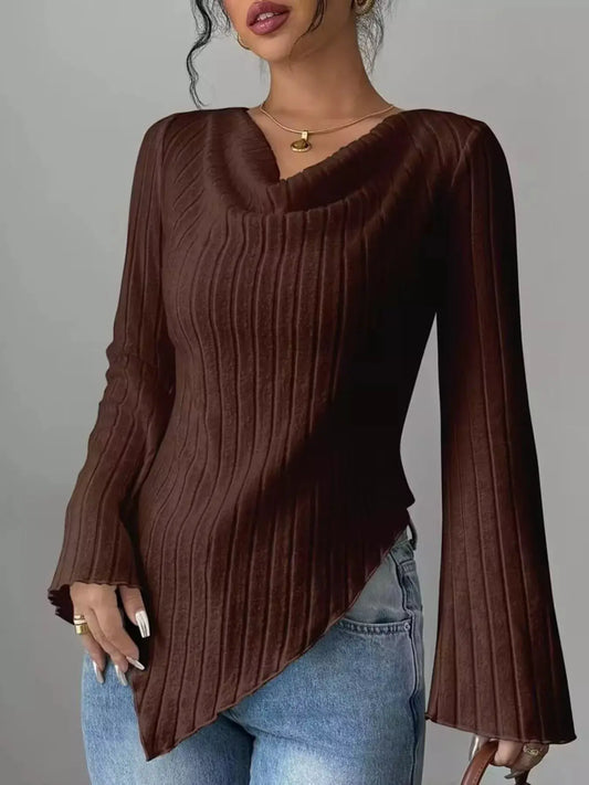 Cowl Neck Ribbed Knit Top