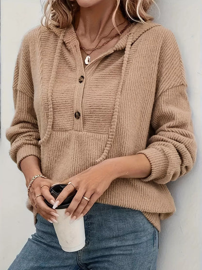 Button-Front Drawstring Hoodie