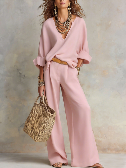 Off White Natural Linen Loose Fitting Resort Wear Set