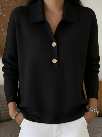 Knitted Lapel Half Placket Button Loose Casual Sweater