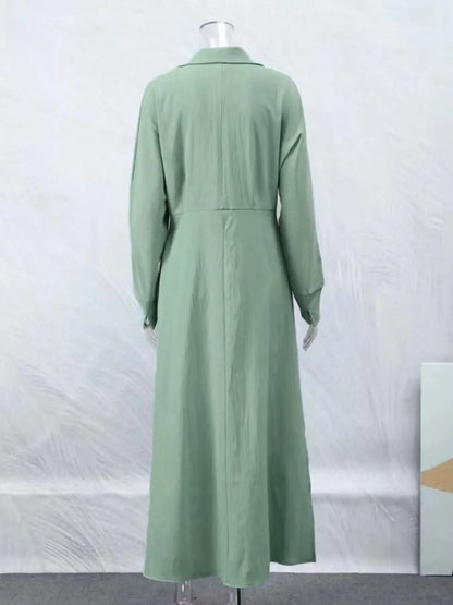 Side Slit Long Sleeve Shirt Dress