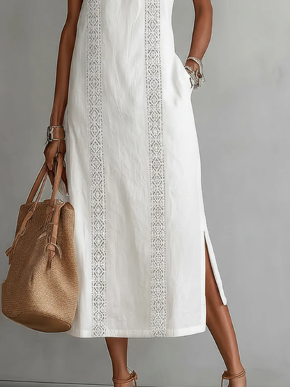 🌿 Retro Cozy Lace Minimalist Linen Dress
