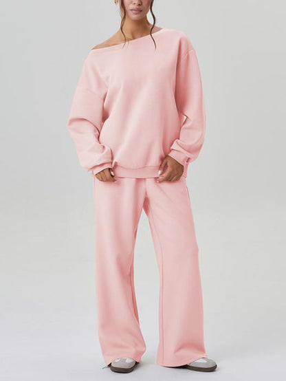 Women's Off-Shoulder Long Sleeve Top & Wide-Leg Pants Set