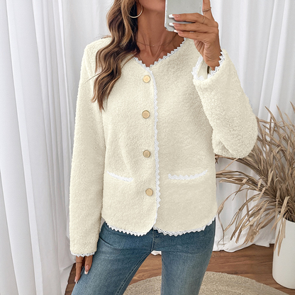 Floweary Lace Detail Button Up Long Sleeve Outerwear