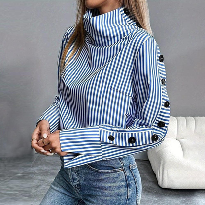 Blue Striped High Neck Top