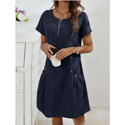 Zipper Pocket Cotton Linen Dress