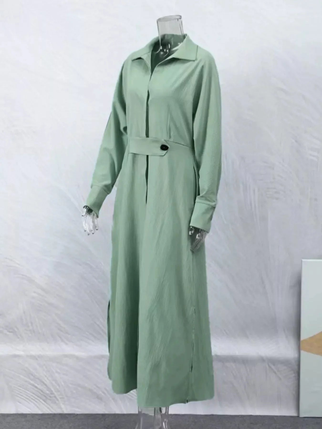 Side Slit Long Sleeve Shirt Dress