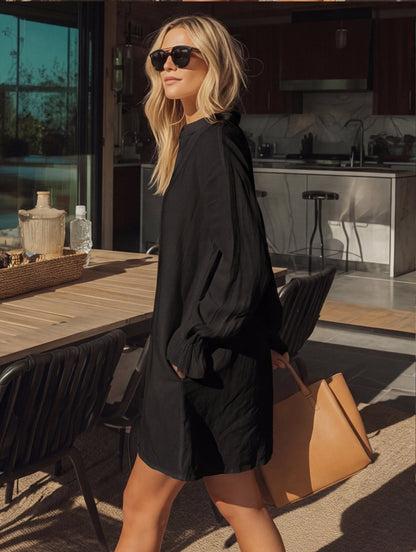 Effortless Long-Sleeve Linen Tunic Dress