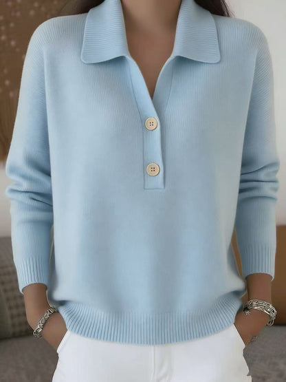 Knitted Lapel Half Placket Button Loose Casual Sweater