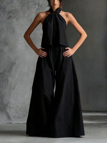 Halter Neck Wide-Leg Two-Piece Formal Set