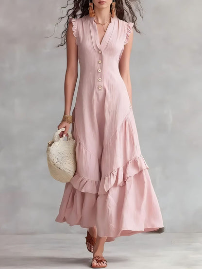 Sleeveless Ruffled V-Neck Maxi Dress