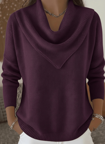 Elegant Retro Soft Triangle Neck Solid Color Sweater Top
