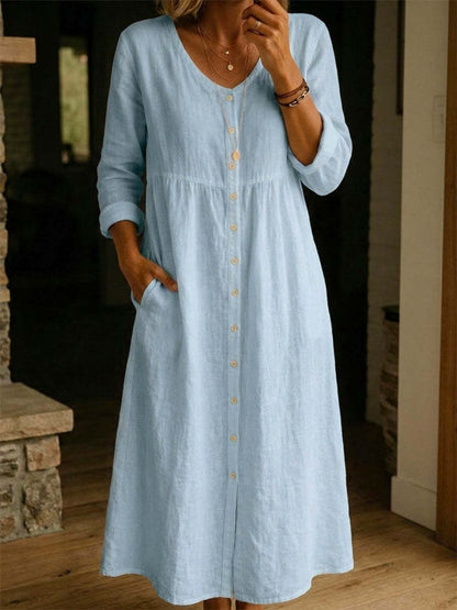 Women Plain Spring/Fall Dress Long Sleeve A-Line Dress