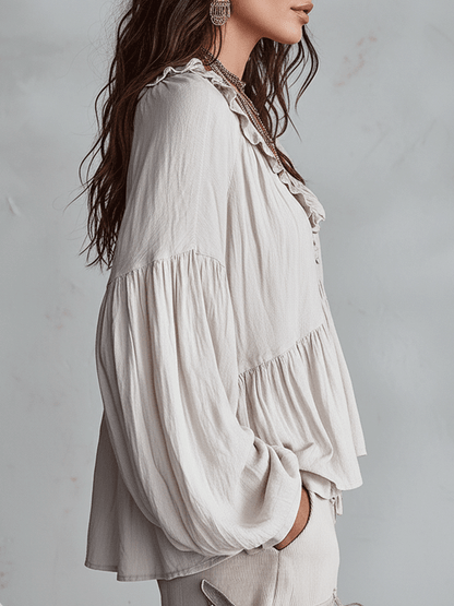 Airy Vintage-Inspired Ruffle Soft Ruffle Bohemian Blouse
