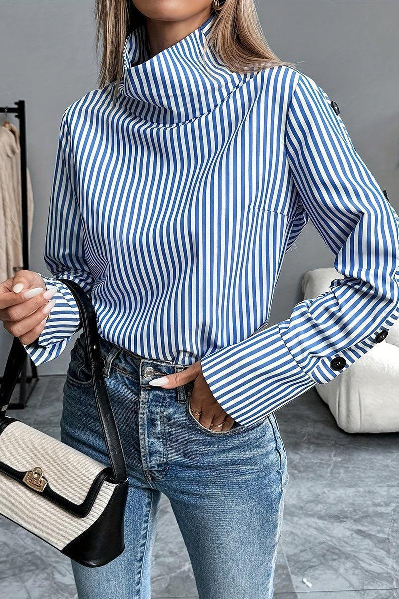 Blue Striped High Neck Top