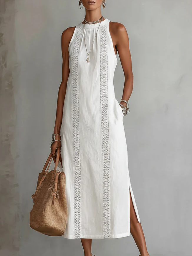 🌿 Retro Cozy Lace Minimalist Linen Dress