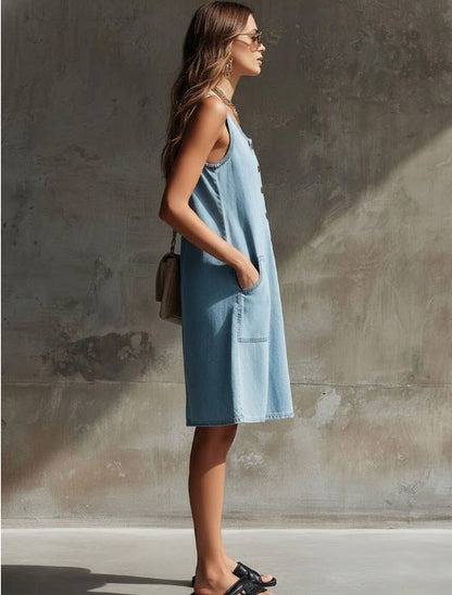 Effortless Chic Sleeveless Denim Shift Dress for Women