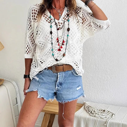 ? Handmade Crochet V‐Neck Boho Top | Apricot Summer Essential
