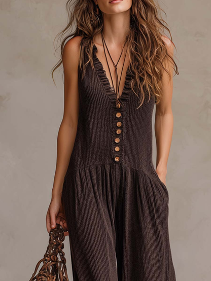 Retro Ruffle Neck Knitted Jumpsuit