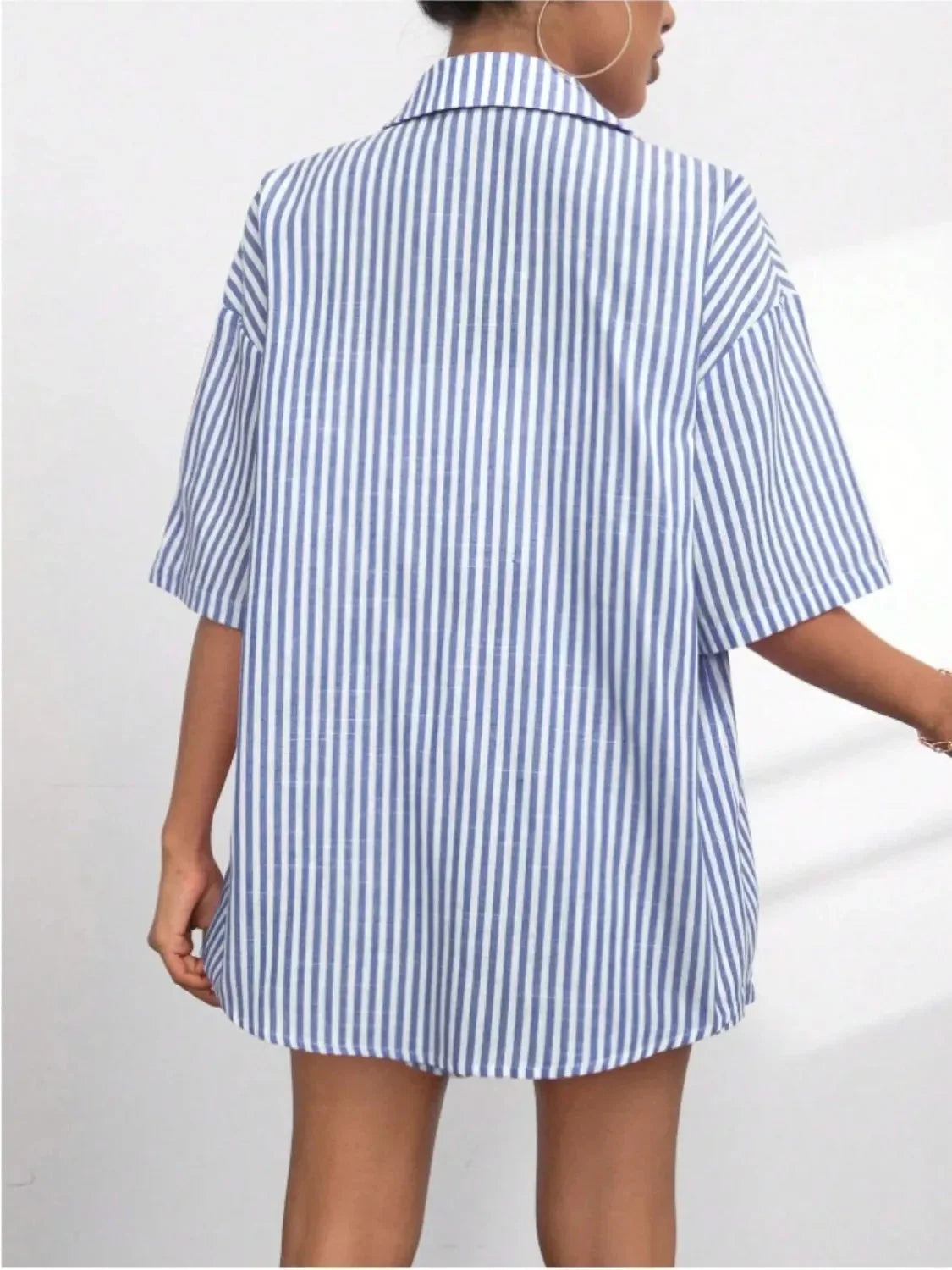Caitlin Striped Button Up Shirt and Shorts Set