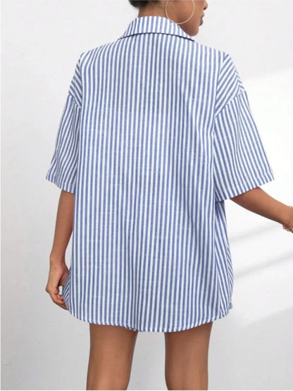 Caitlin Striped Button Up Shirt and Shorts Set