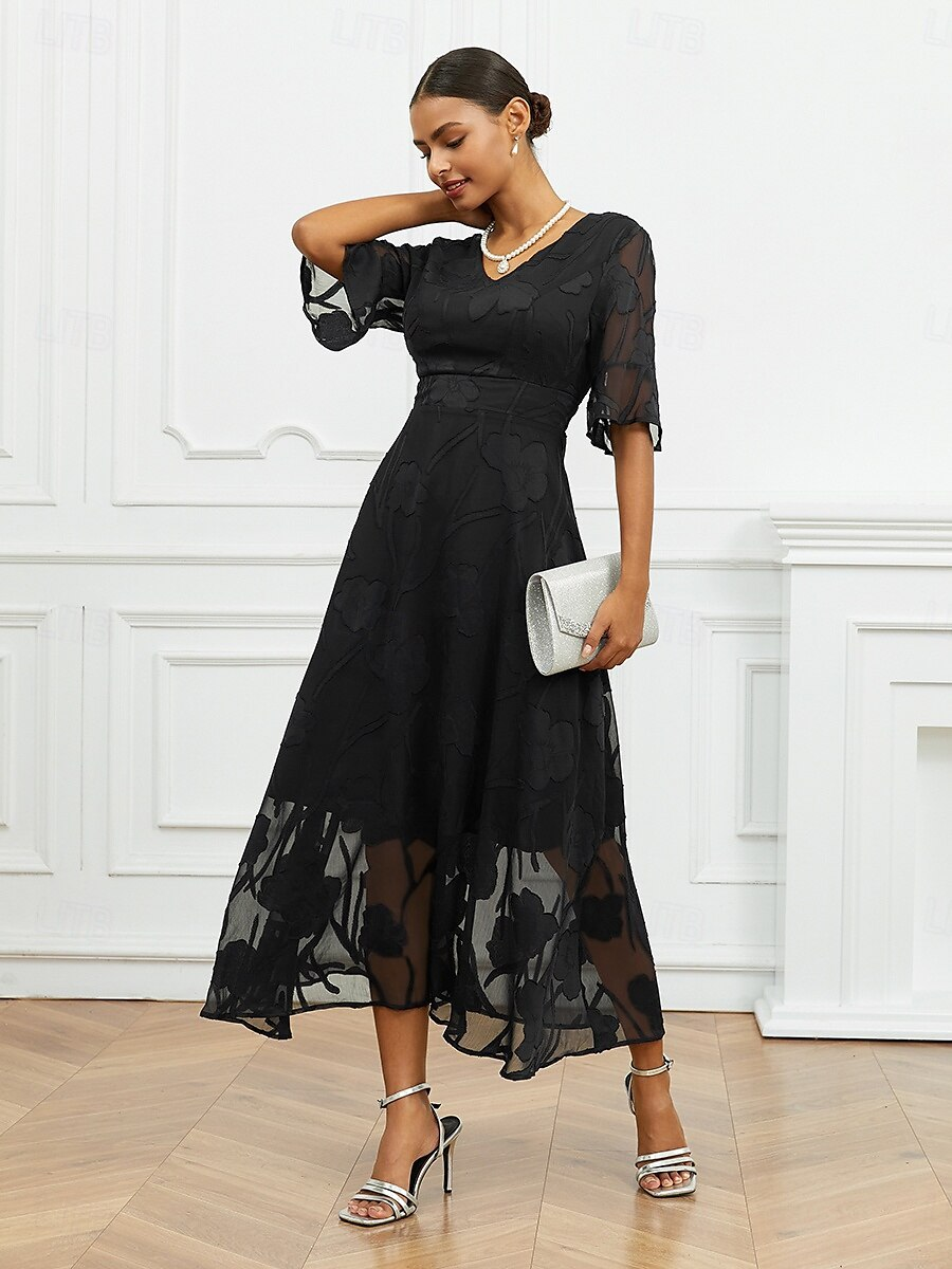 Sheer Sleeve V-Neck Floral Dress