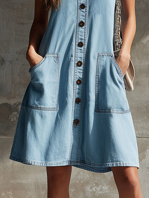 Effortless Chic Sleeveless Denim Shift Dress for Women
