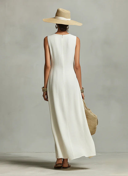 Sleeveless Asymmetrical Linen Maxi Dress