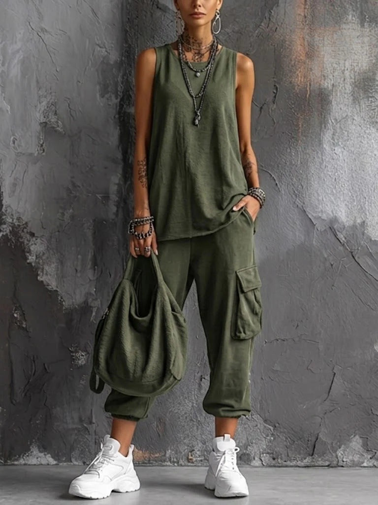 Oversized Sleeveless Top & Cargo Jogger Set