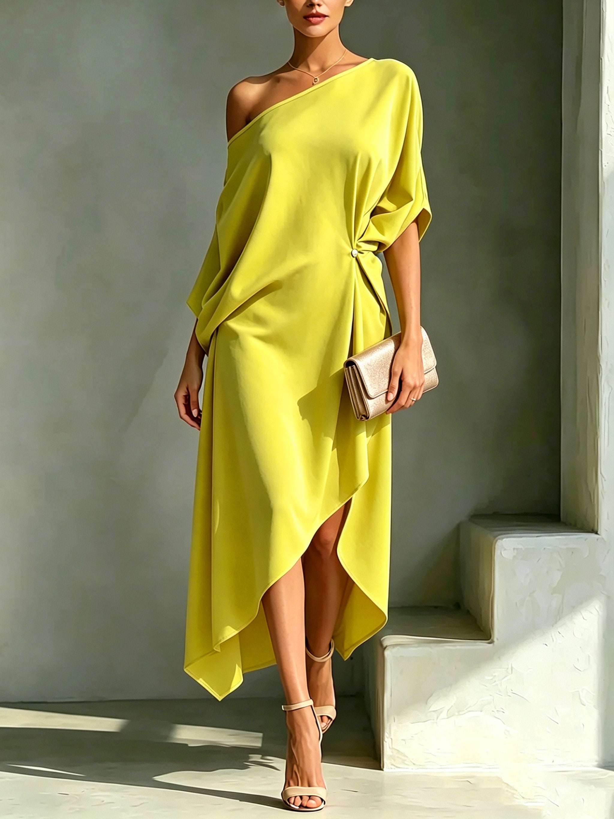 Stylish And Elegant Asymmetrical-hem Dress