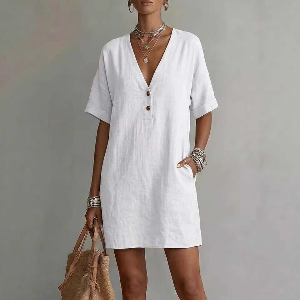Summer V-Neck Loose Casual Independent New Fashion Dress