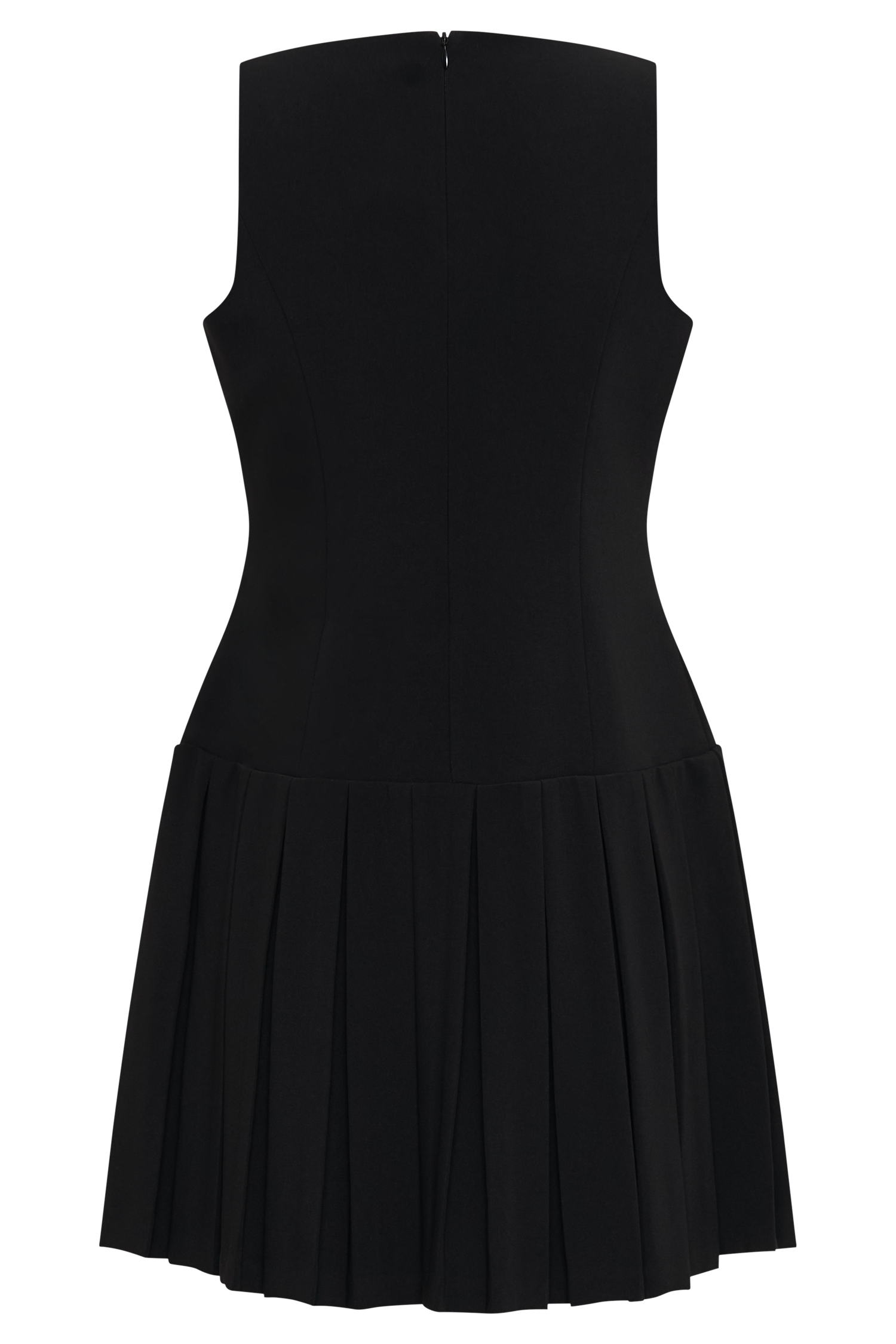 Sleeveless Pleated Mini Dress - Black