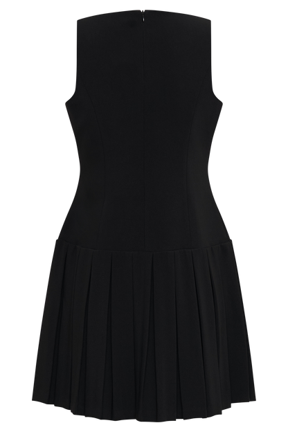 Sleeveless Pleated Mini Dress - Black