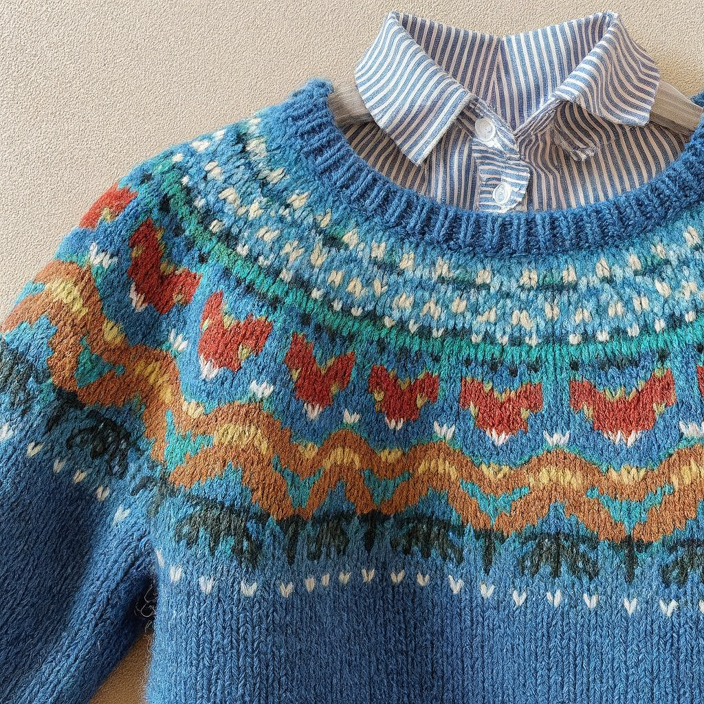 Peacock blue-Classic Vintage Knit Sweater